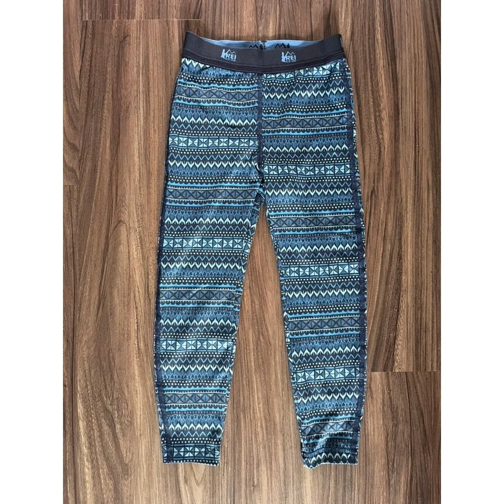 REI Co-Op Kids Baselayer Pants Blue Aztec Print Leggings size XXS (4-5)